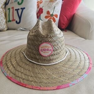 Rip Curl Hawaii Mixed Straw Sun Hat with Pink Trim Small
